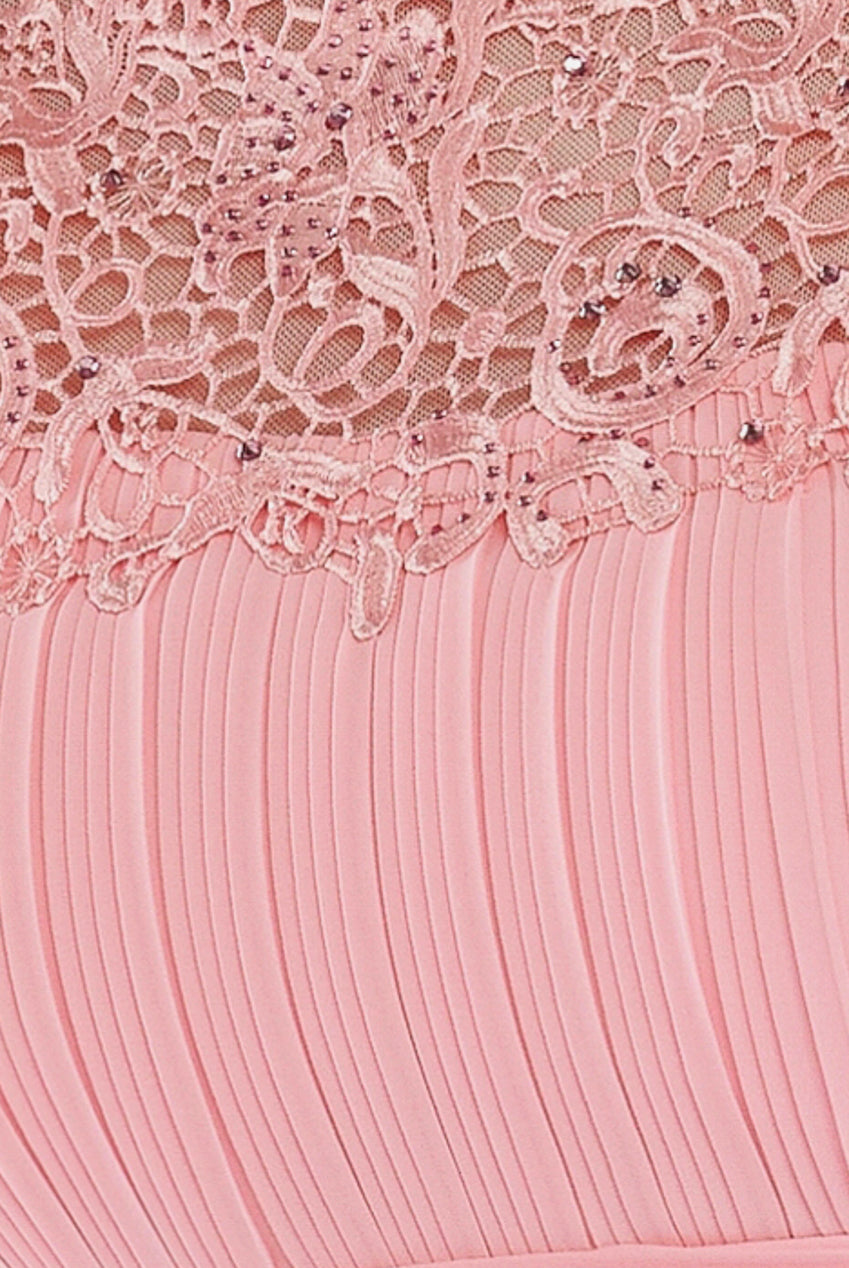 Goddiva Crochet & Pleated Top Midi Dress - Blush Pink
