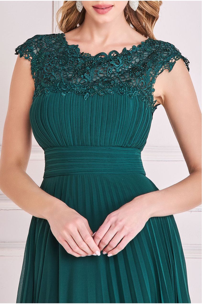 Goddiva Crochet & Pleated Top Midi - Emerald