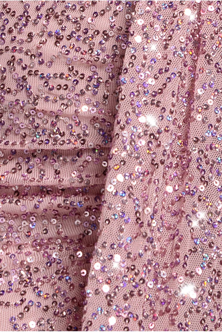 Goddiva Plunge V-Neck Sequin Maxi - Blush
