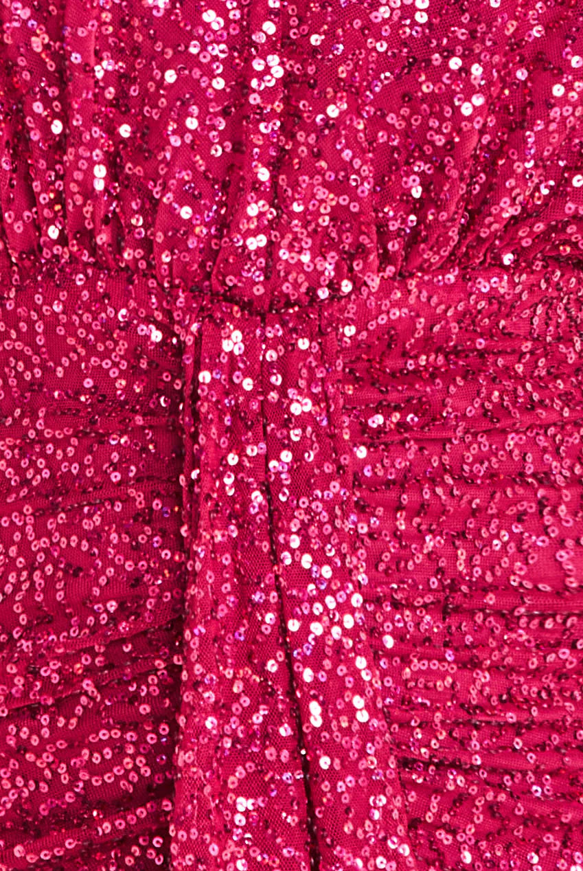 Goddiva Plunge V-Neck Sequin Maxi - Burgundy