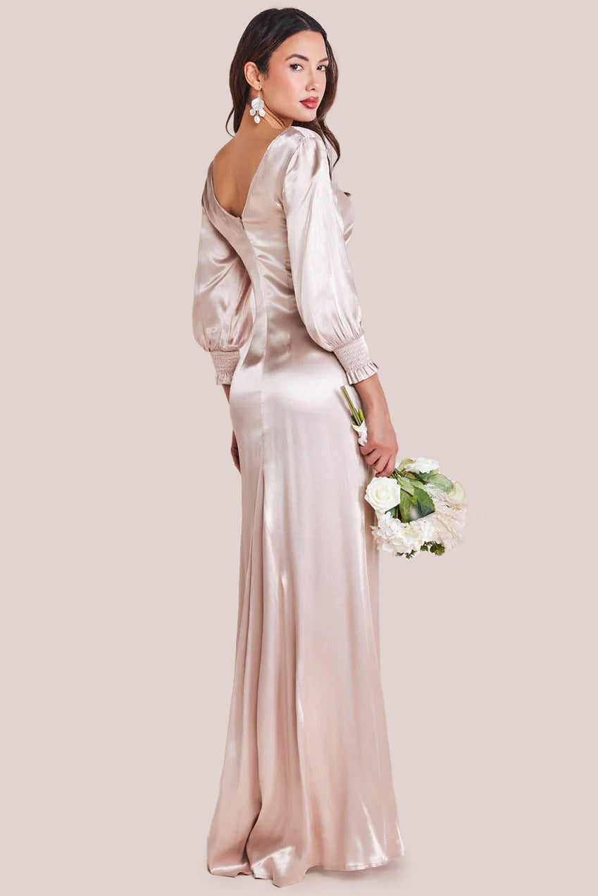 Goddiva Satin Viscose Front Split Maxi - Champagne