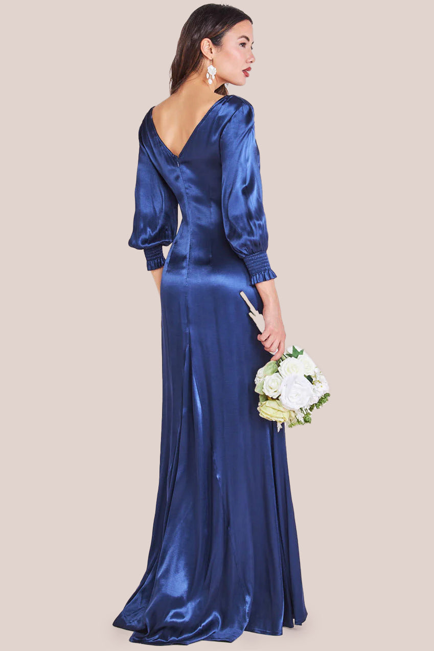 Goddiva Satin Viscose Front Split Maxi - Navy