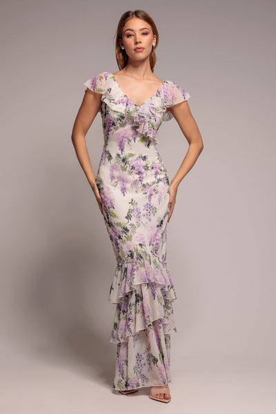 Multi - Goddiva Printed Ruffle Neck & Hem Dress - Multi