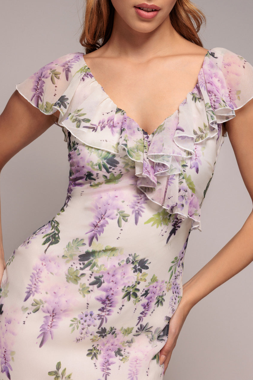 Goddiva Printed Ruffle Neck & Hem Dress - Multi