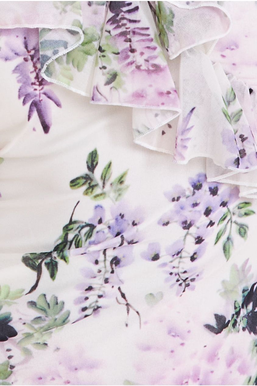 Goddiva Printed Ruffle Neck & Hem Dress - Multi