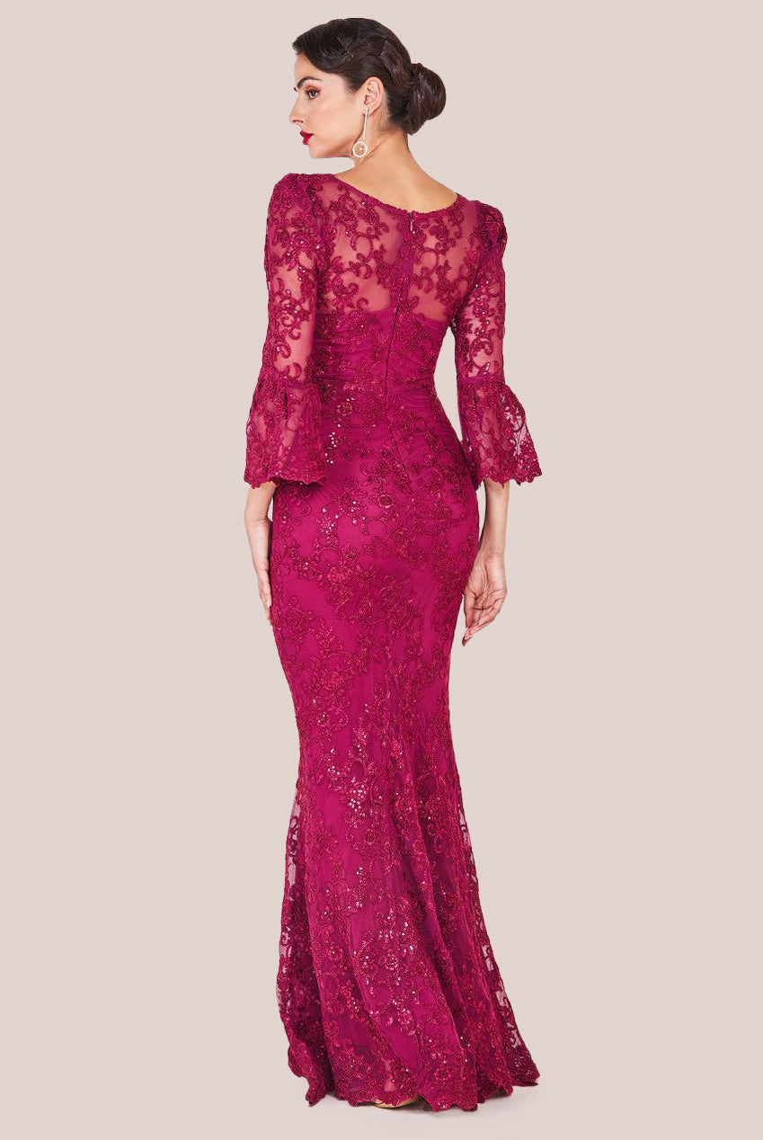 Goddiva Scalloped Lace Maxi Dress - Burgundy