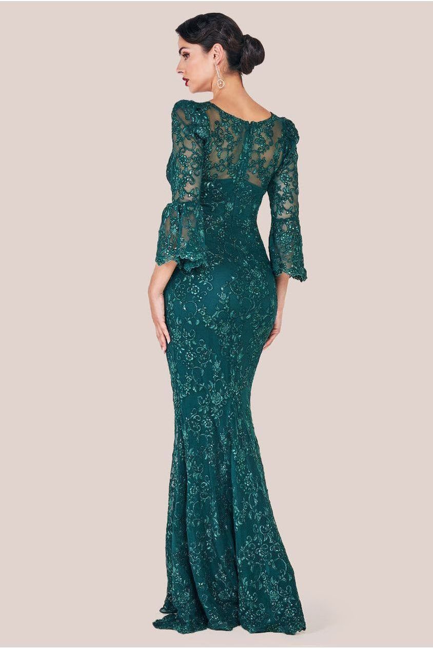 Goddiva Scalloped Lace Maxi Dress - Emerald Green