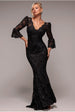 Goddiva Scalloped Lace Maxi Dress - Black