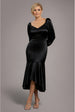 Goddiva Satin Viscose Front Buttoned Dipped Hem Midaxi Dress - Black