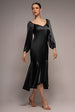 Goddiva Satin Viscose Front Buttoned Dipped Hem Midaxi Dress - Black