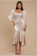 Goddiva Satin Viscose Front Buttoned Dipped Hem Midaxi Dress - Champagne