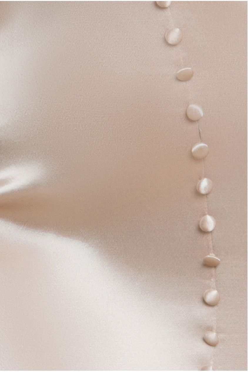 Goddiva Satin Viscose Front Buttoned Dipped Hem Midaxi Dress - Champagne