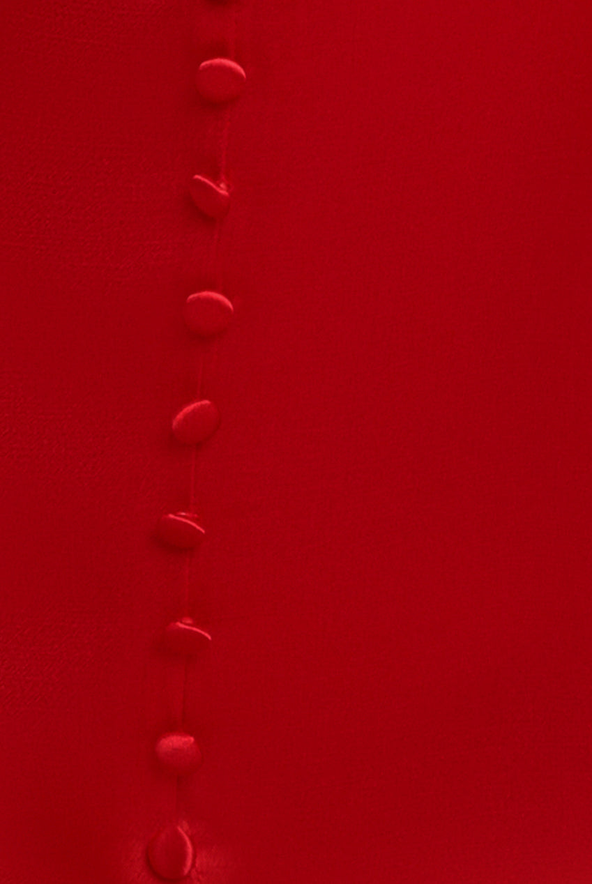 Goddiva Satin Viscose Front Buttoned Dipped Hem Midaxi Dress - Red
