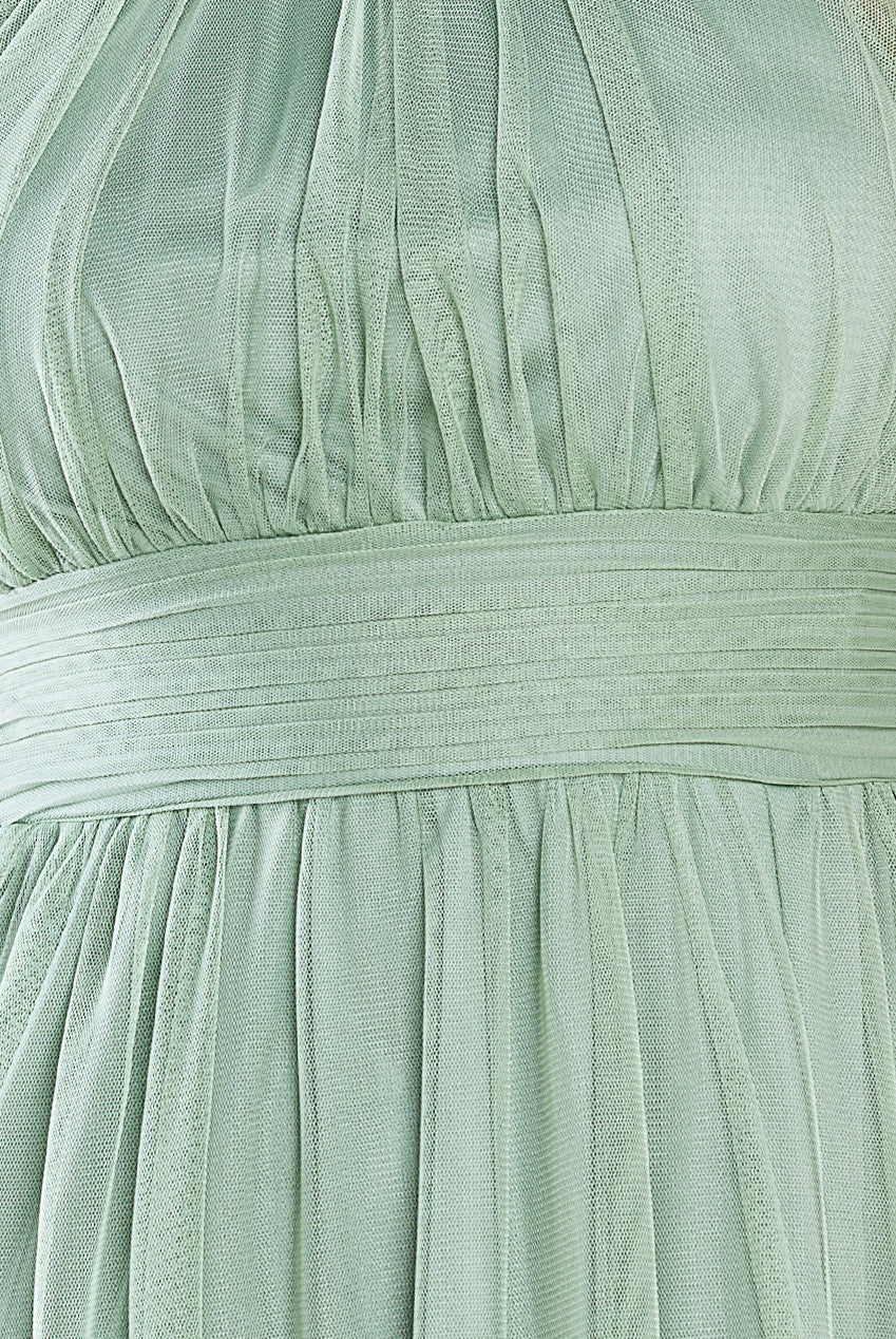 Goddiva Halter Neck Mesh Tie Maxi Dress - Dusty Sage