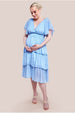 Goddiva Maternity Plain Lurex Chiffon Tiered Midi Dress - Light Blue