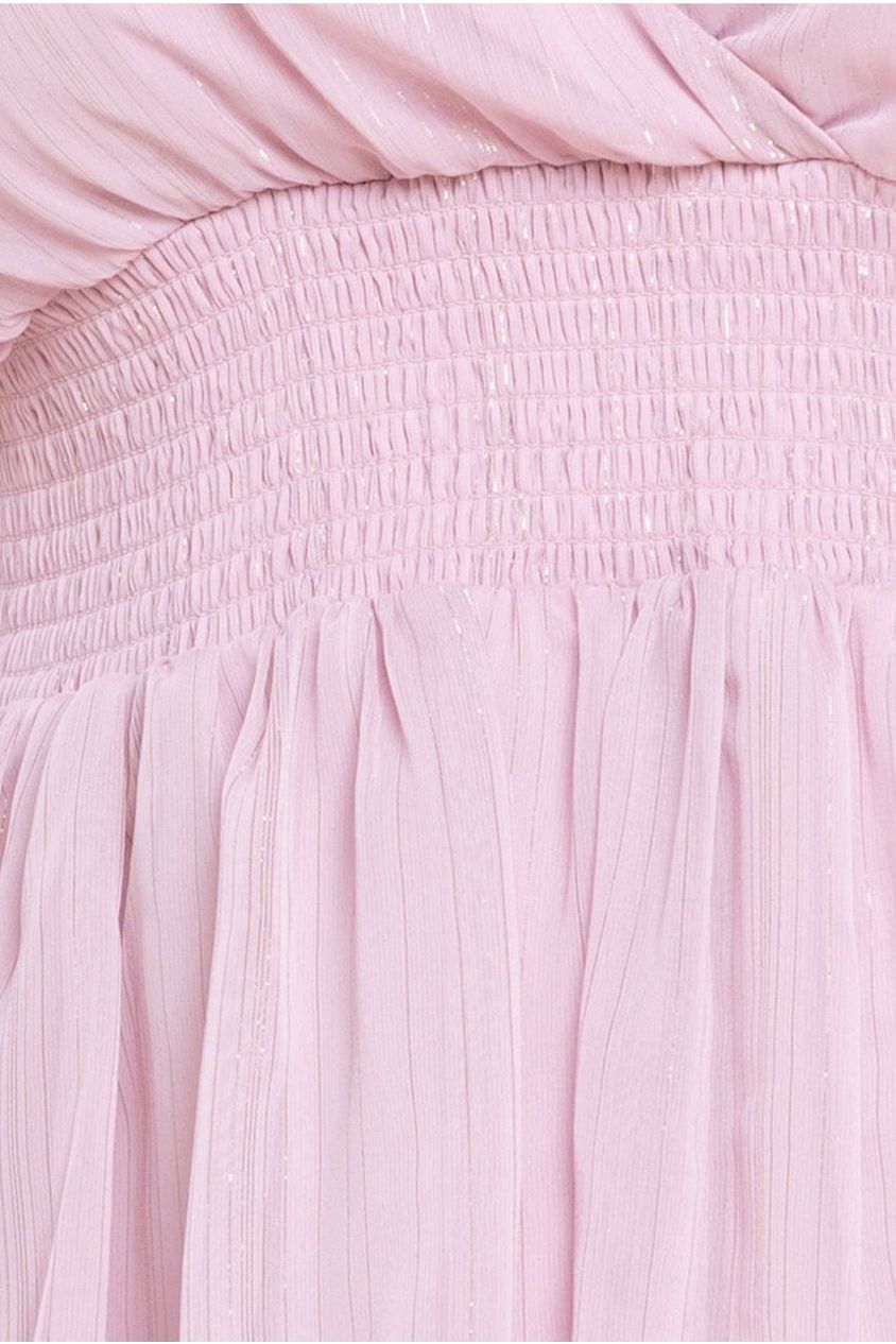Goddiva Plus Plain Lurex Chiffon Tiered Midi Dress - Blush Pink