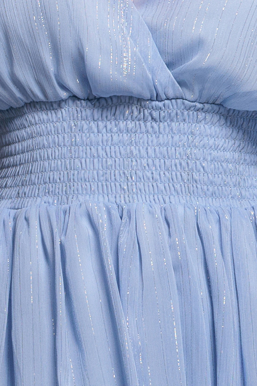 Goddiva Plain Lurex Chiffon Tiered Dress - Light Blue
