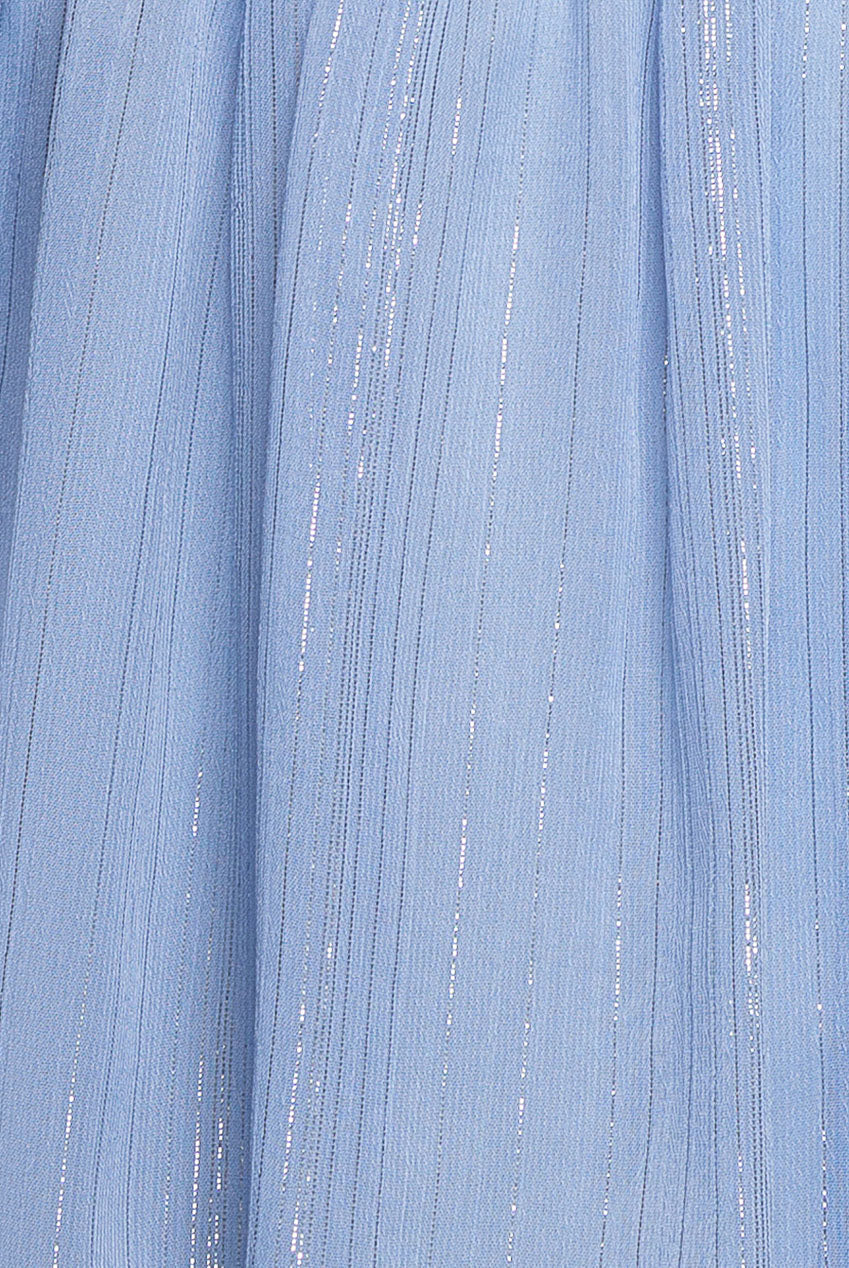 Goddiva Plus Plain Lurex Chiffon Tiered Midi Dress - Light Blue