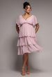 Goddiva Plus Plain Lurex Chiffon Tiered Midi Dress - Blush Pink