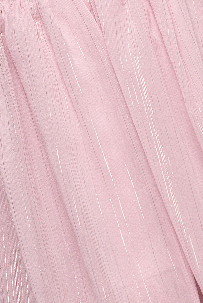 Goddiva Plus Plain Lurex Chiffon Tiered Midi Dress - Blush Pink