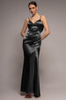 Goddiva Cowl Back Satin Maxi Dress - Black