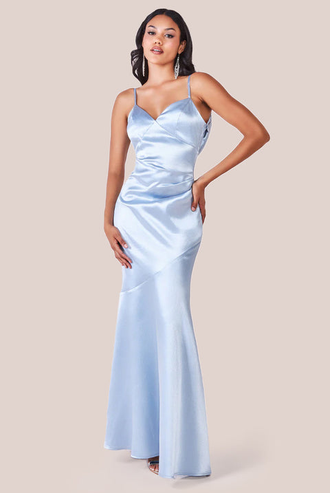 Goddiva Cowl Back Satin Maxi Dress - Blue