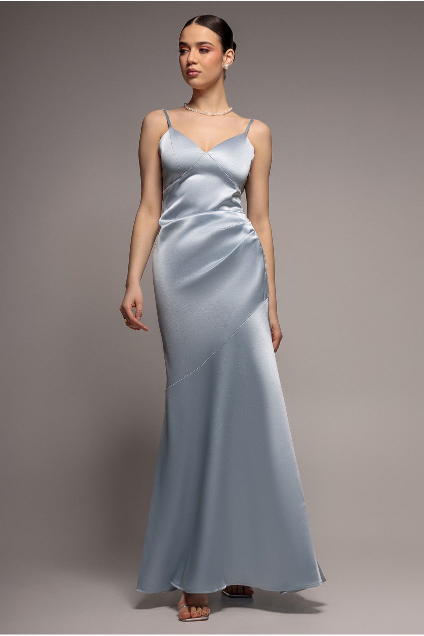 Cowl Back Satin Maxi Dress - Blue