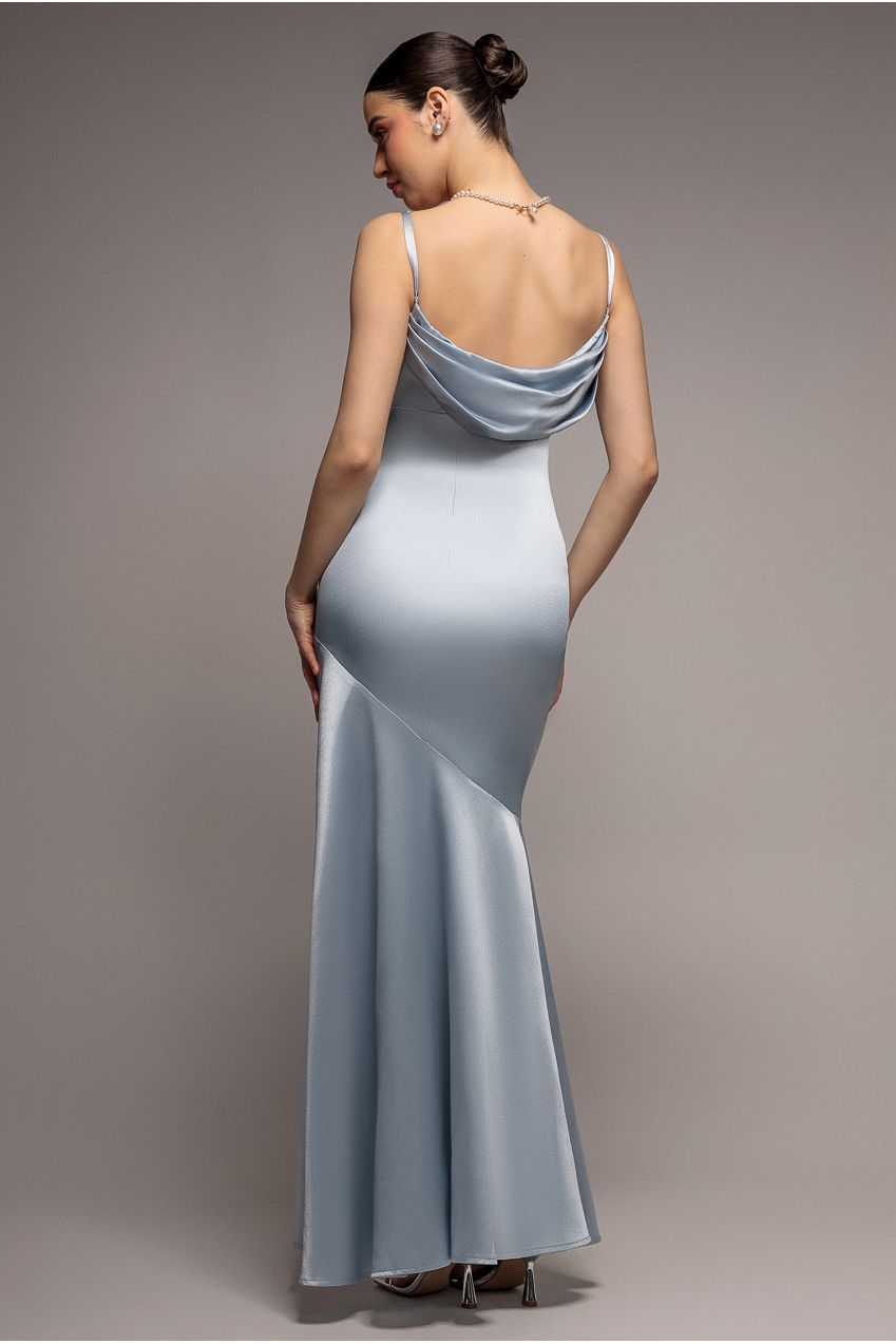Goddiva Cowl Back Satin Maxi Dress - Blue
