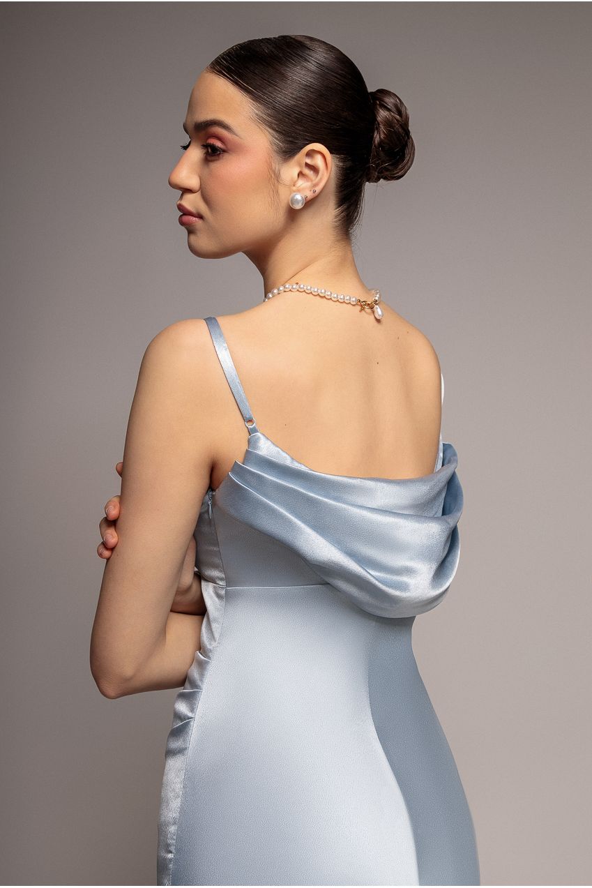 Goddiva Cowl Back Satin Maxi Dress - Blue