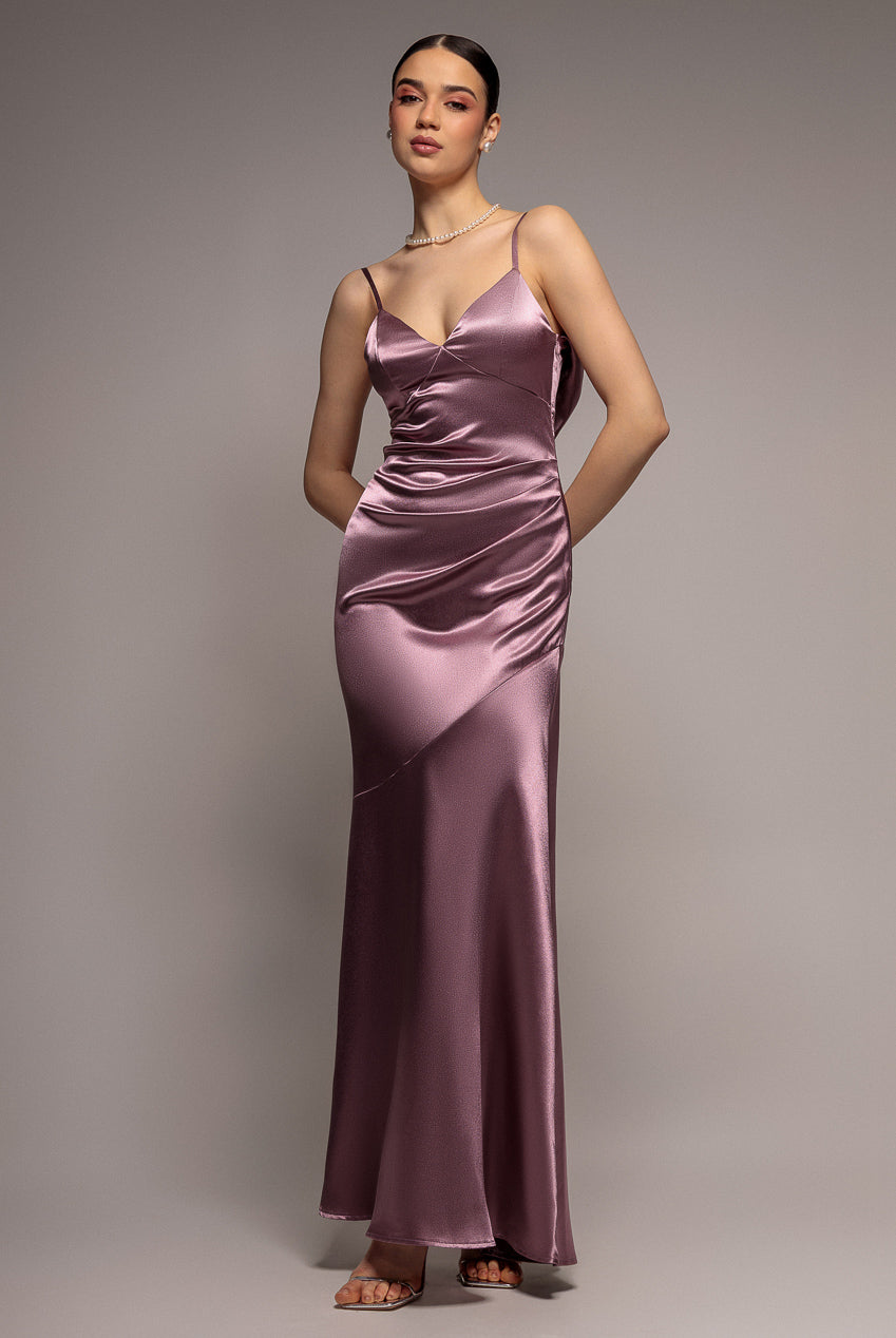 Goddiva Cowl Back Satin Maxi Dress - Rosepink