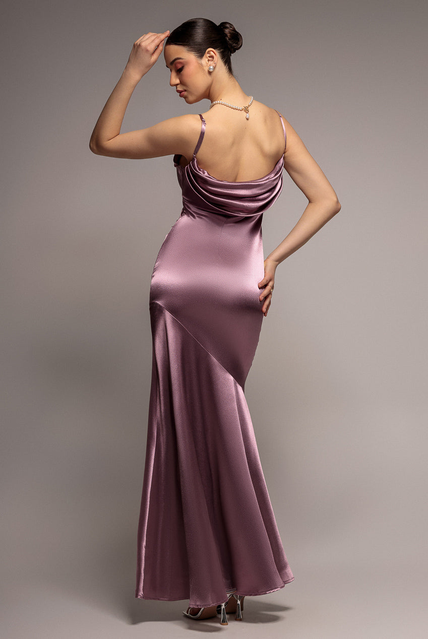 Goddiva Cowl Back Satin Maxi Dress - Rosepink