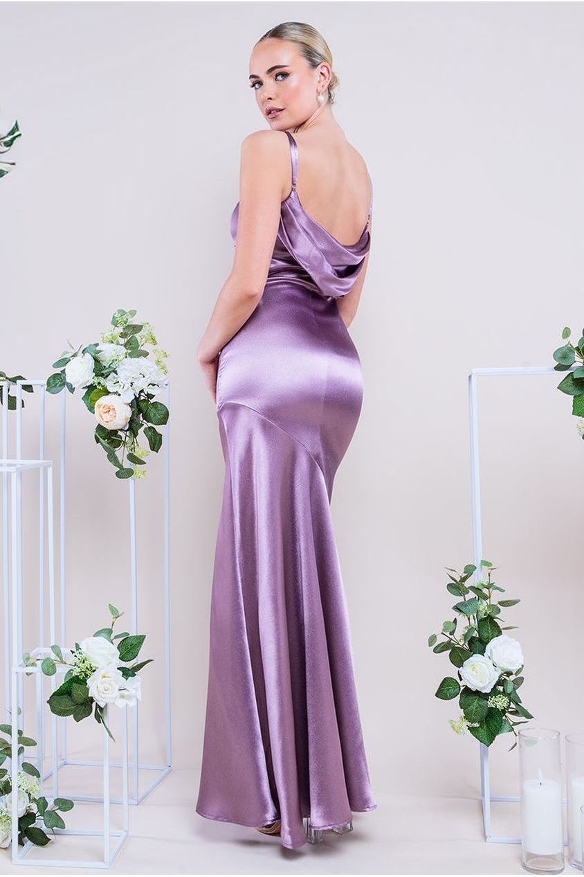 Goddiva Cowl Back Satin Maxi Dress - Rosepink