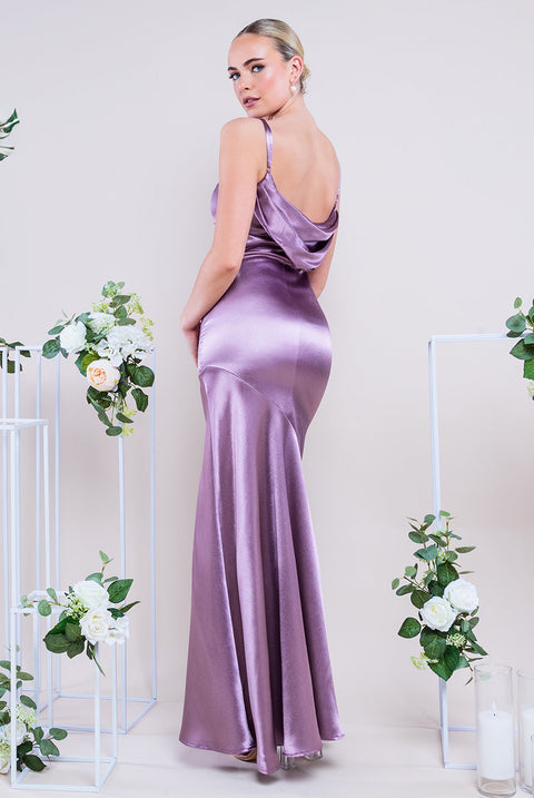 Goddiva Cowl Back Satin Maxi Dress - Rosepink