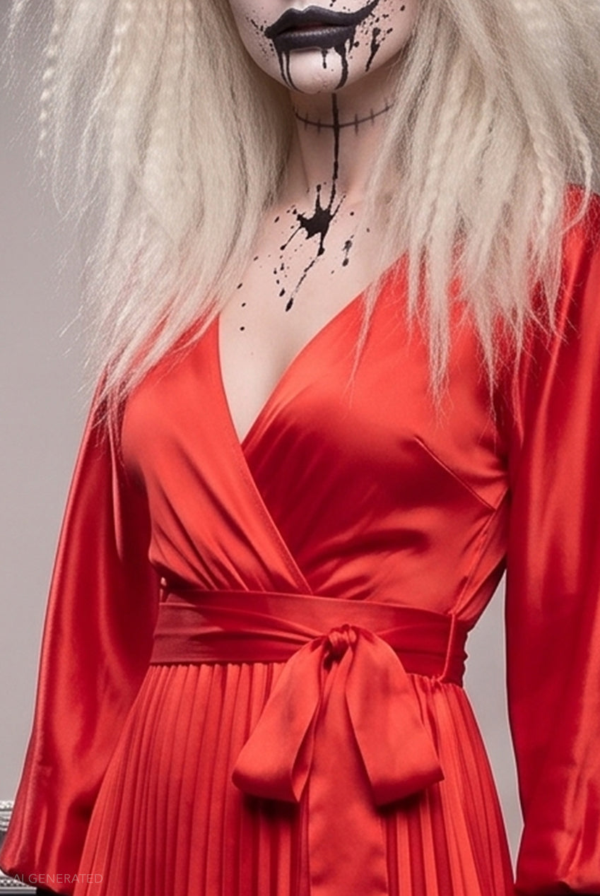 Goddiva Long Sleeve A-Line Midi Frankenstein's Bride-Inspired Halloween Costume - Red