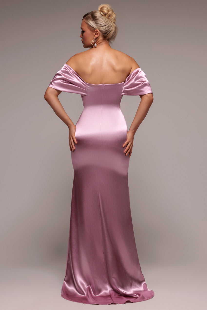 Goddiva Off Shoulder Satin Maxi With V Neck - Rosepink