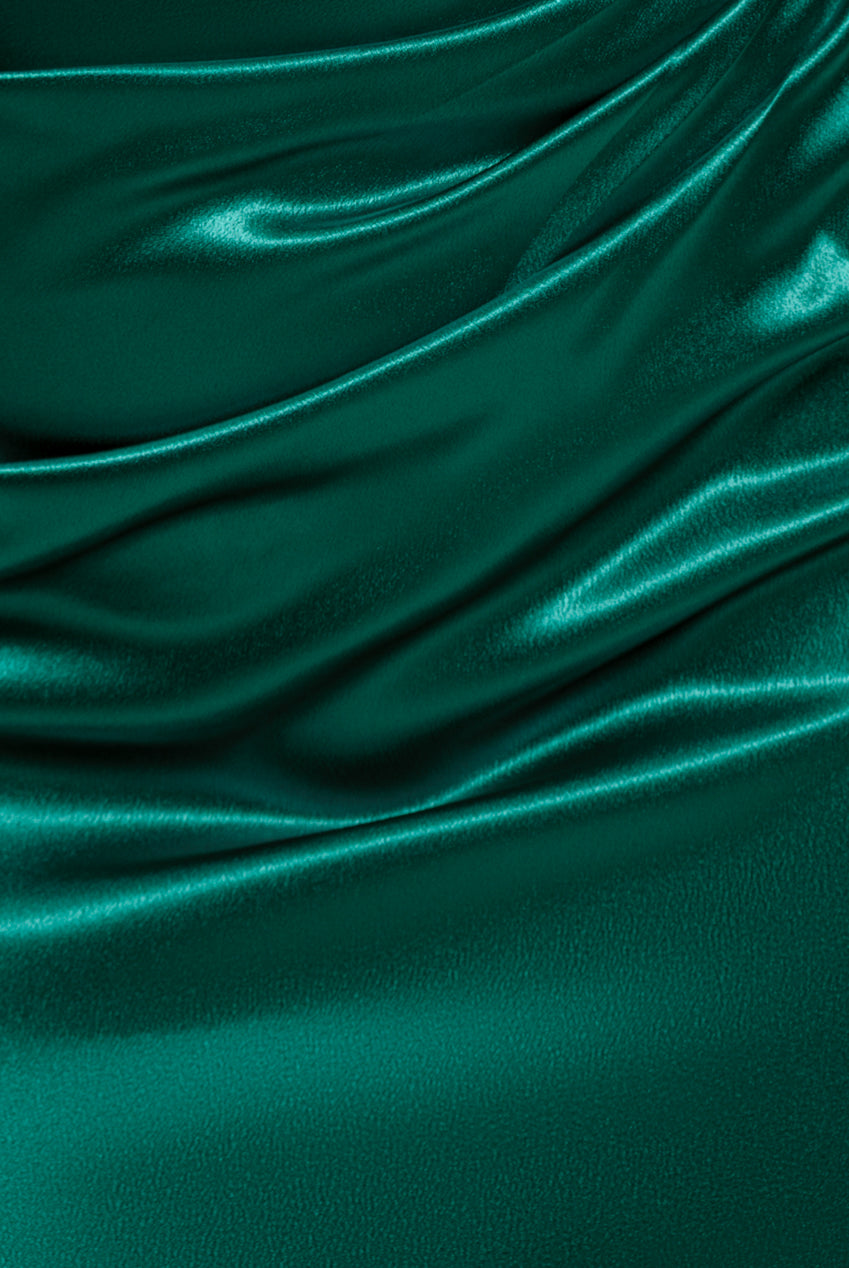 Goddiva Off Shoulder Satin Maxi With V Neck - Emerald