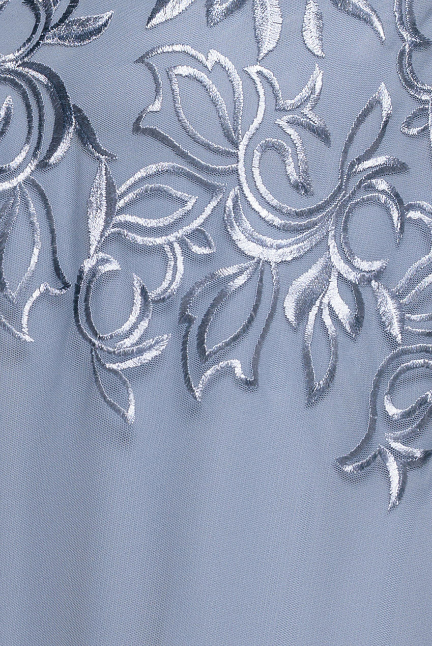 Goddiva Lace Flutter Sleeve Embroidered Mesh A Line Maxi Dress - Blue