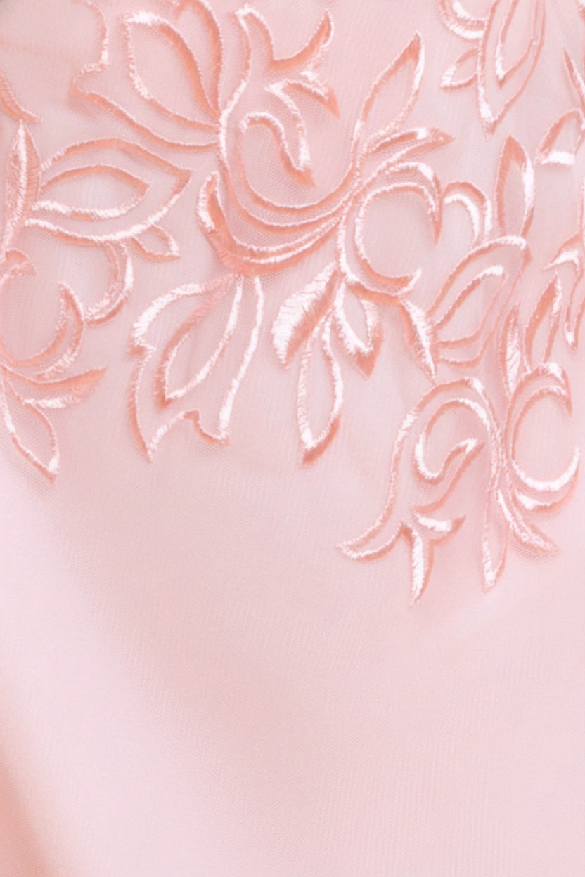 Goddiva Lace Flutter Sleeve Embroidered Mesh A Line Maxi Dress - Pink