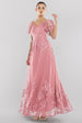 Goddiva Lace Flutter Sleeve Embroidered Mesh A Line Maxi Dress - Pink