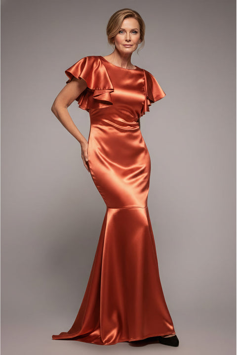 Goddiva Satin Flutter Sleeve Mermaid Maxi - Burntorange