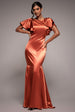 Goddiva Satin Flutter Sleeve Mermaid Maxi - Burntorange