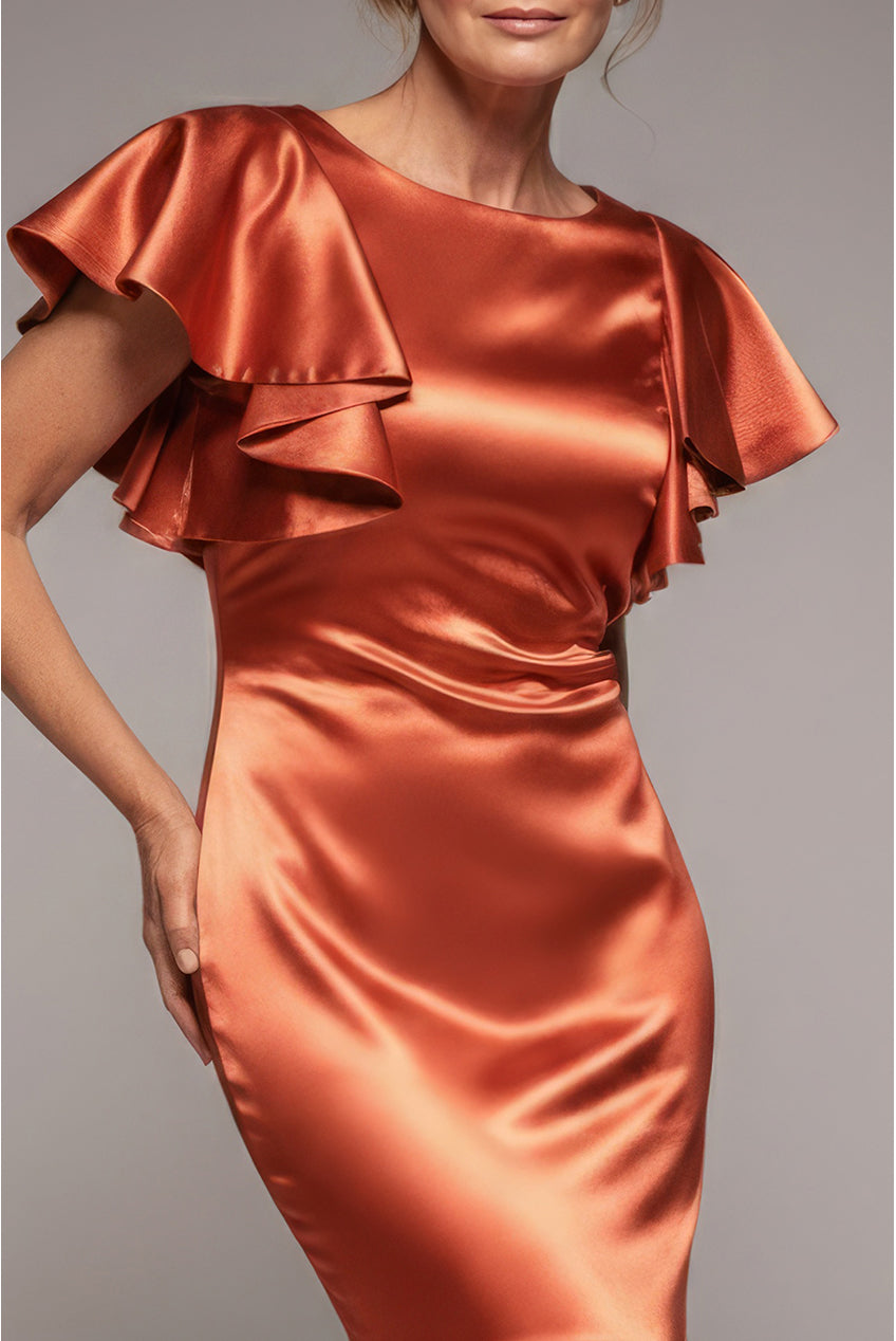 Goddiva Satin Flutter Sleeve Mermaid Maxi - Burntorange