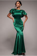 Goddiva Satin Flutter Sleeve Mermaid Maxi - Emerald Green