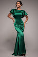 Goddiva Satin Flutter Sleeve Mermaid Maxi - Emerald Green