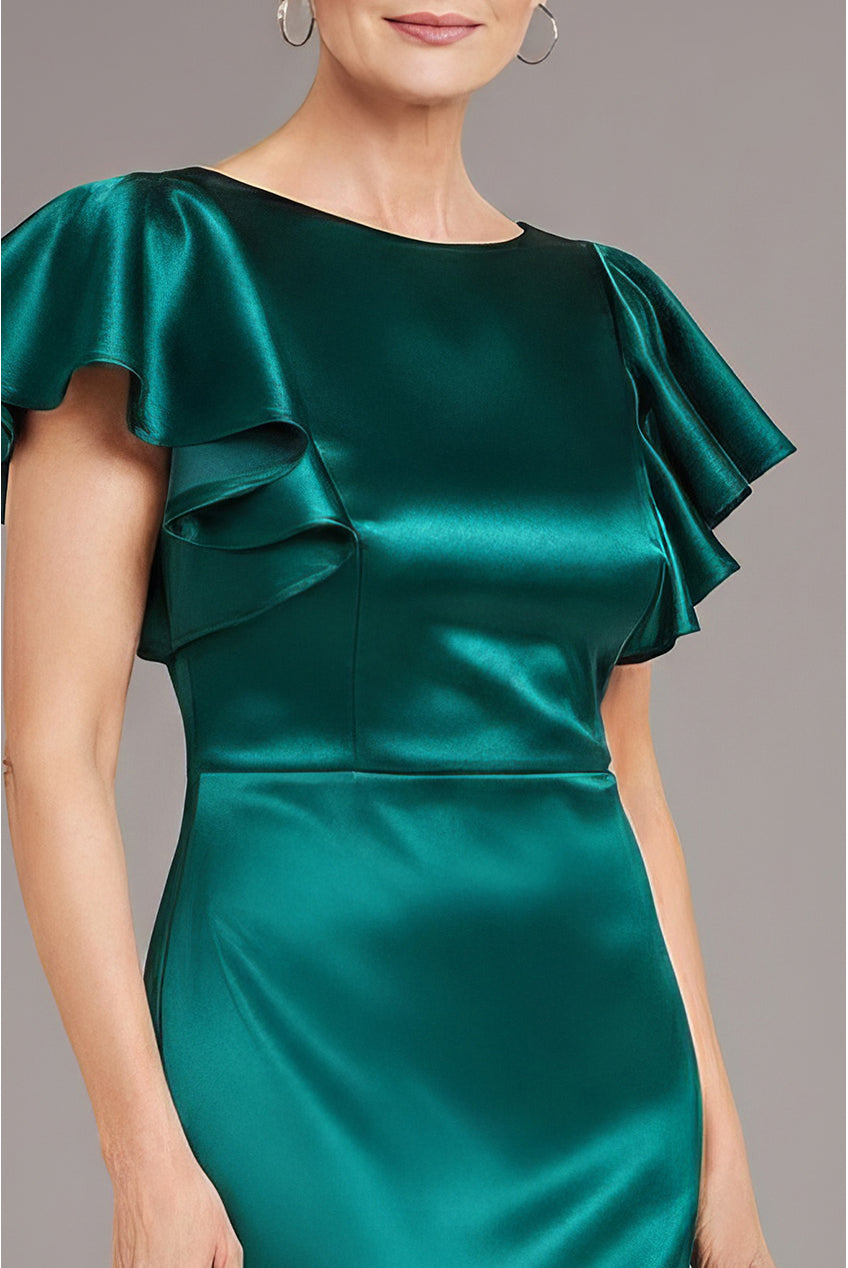 Goddiva Satin Flutter Sleeve Mermaid Maxi - Emerald Green