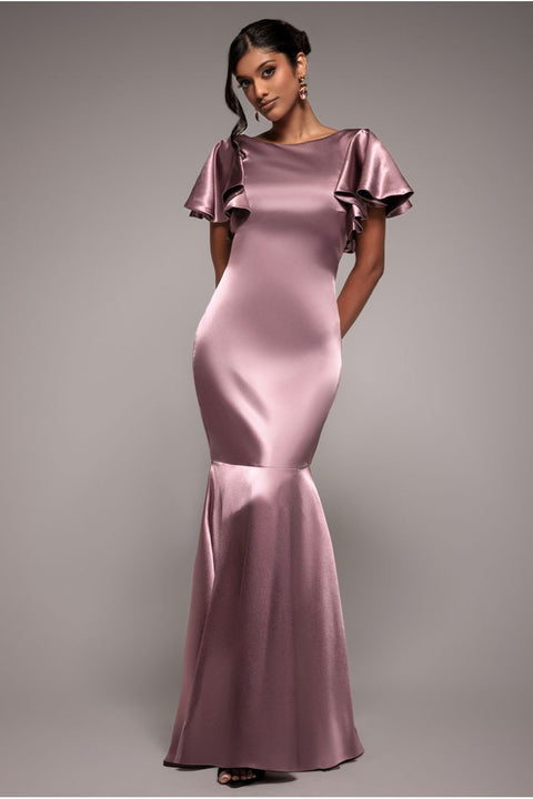 Goddiva Satin Flutter Sleeve Mermaid - Rosepink