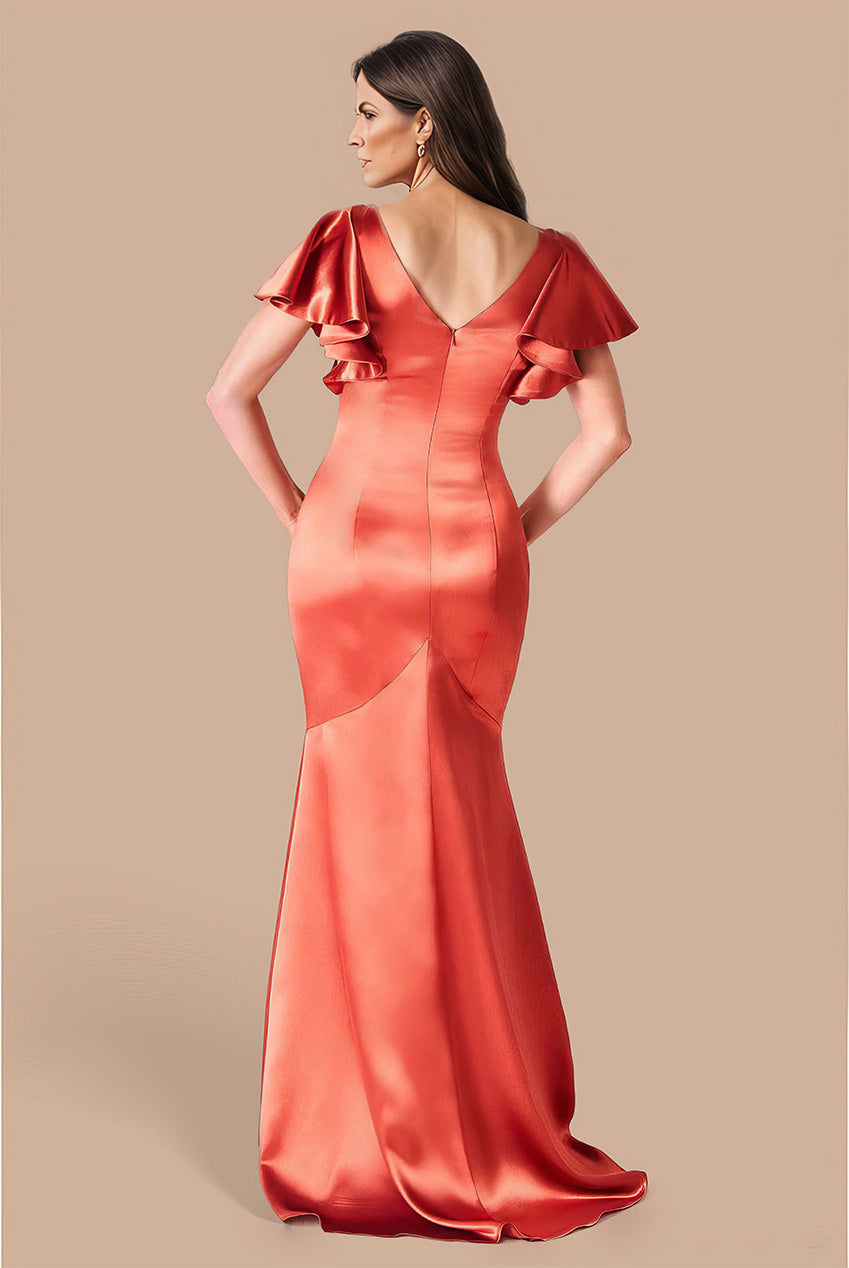 Goddiva Satin Flutter Sleeve Mermaid Maxi - Burntorange