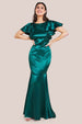 Goddiva Satin Flutter Sleeve Mermaid Maxi - Emerald