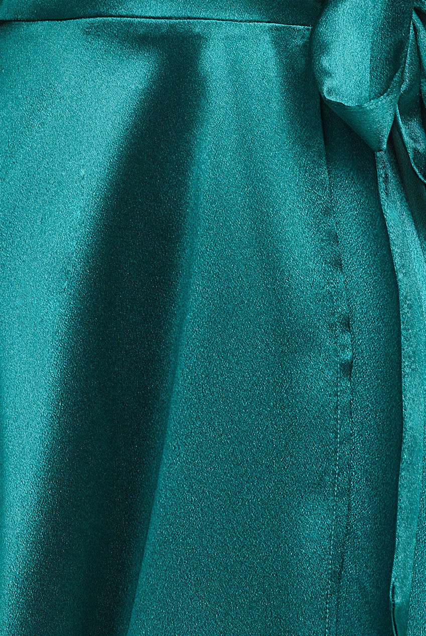 Goddiva Flutter Sleeve Wrapover Satin Maxi Dress - Emerald Green