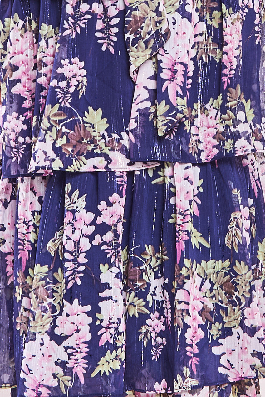 Goddiva Multilayered Chiffon Maxi Dress - Navy Floral